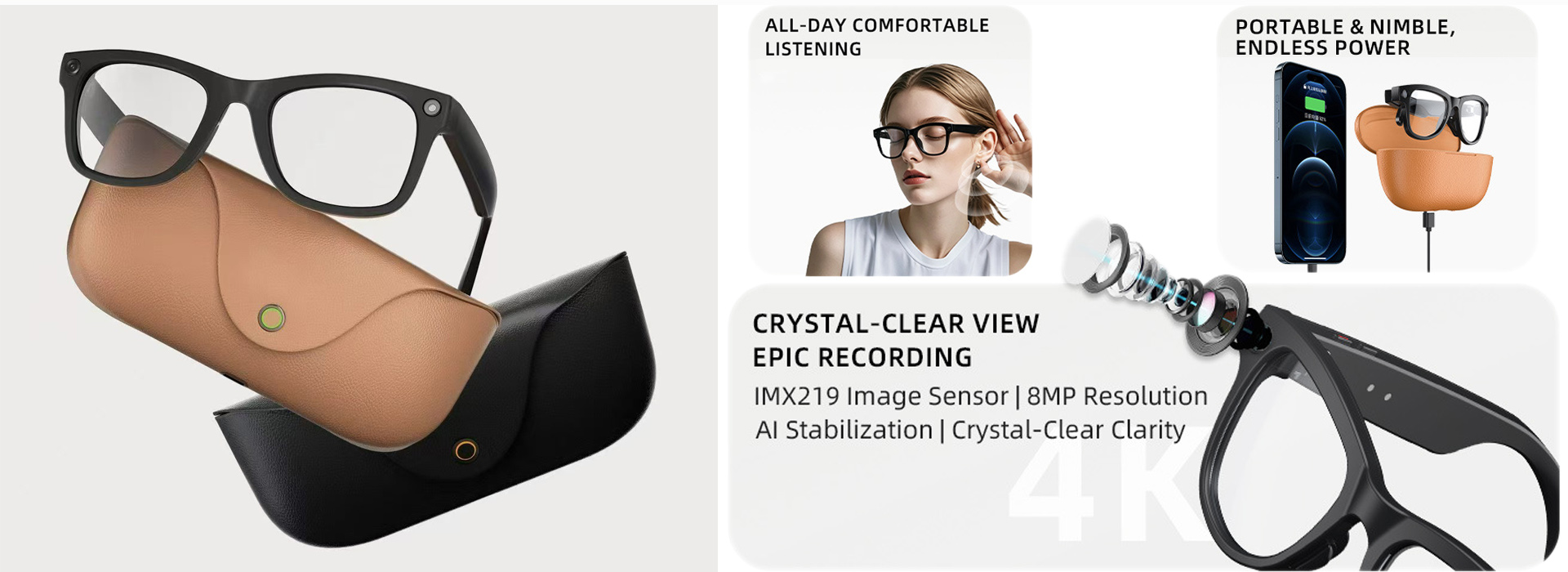 Smart glasses with camera video record