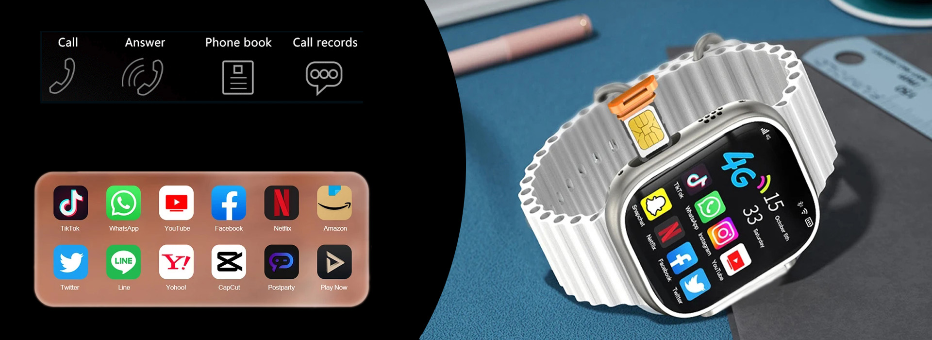 Smart watch with SIM card and camera